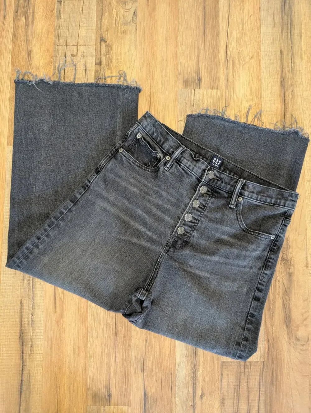 GAP Women Jeans, Charcoal Black High Rise Button Fly Wide Leg Jeans, Sz 10/30
